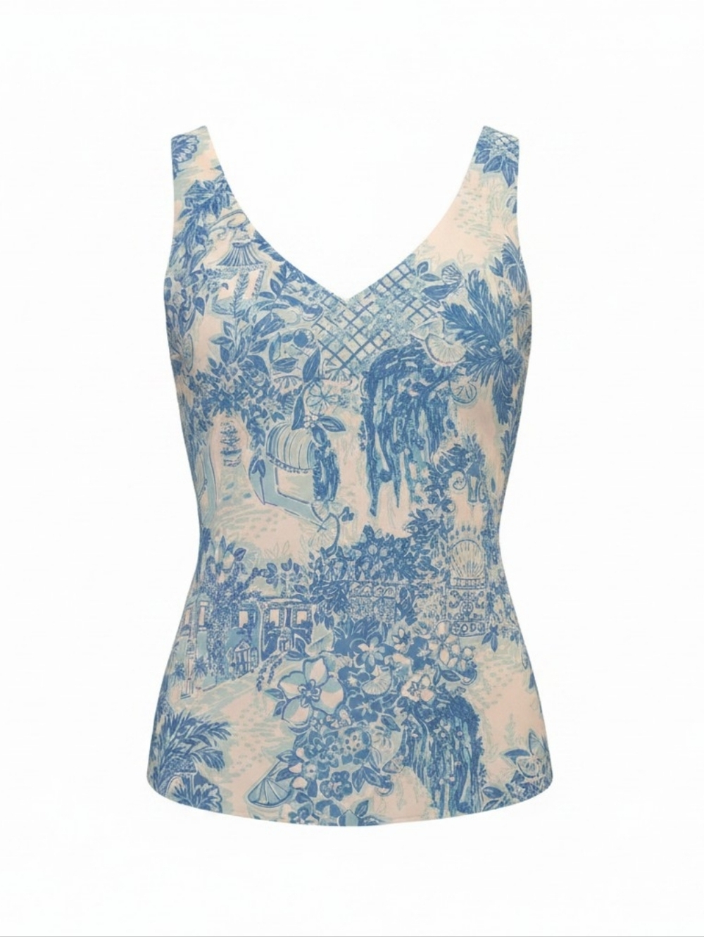 Lilly Pulitzer Blue & White Florin Reversible Floral V-Neck Tank